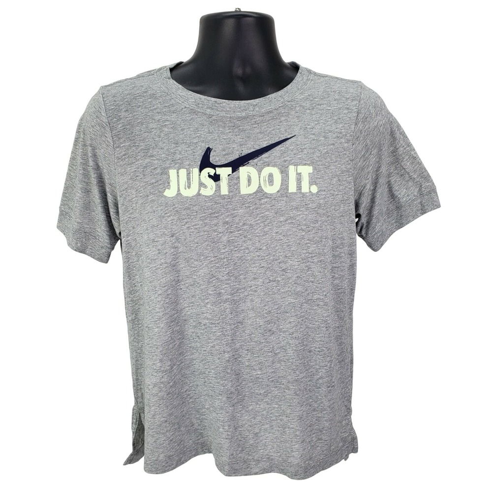 Vintage 80s Nike Just Do It Graphic T-Shirt Mens Small Gray Swoosh Logo Blue Tag